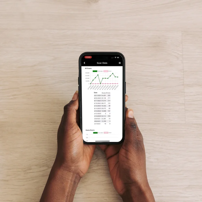 Hands holding scan analytics from a parade of homes