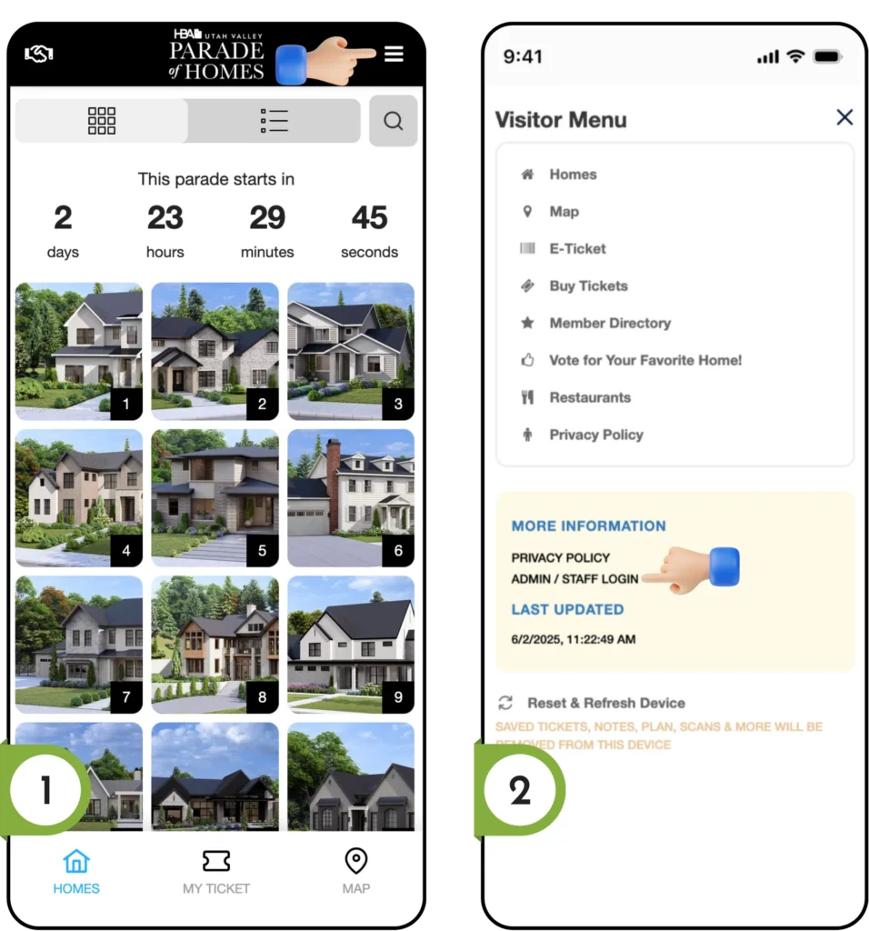 Click menu. Click admin / staff login.