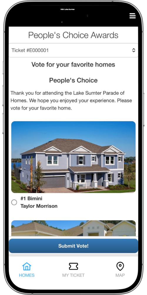 People's Choice voting on Parade of Homes mobile app