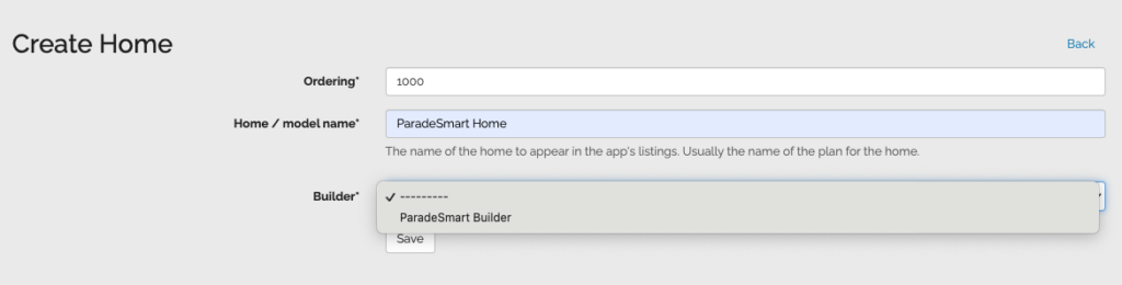 first step to create a home and connect a builder account to it