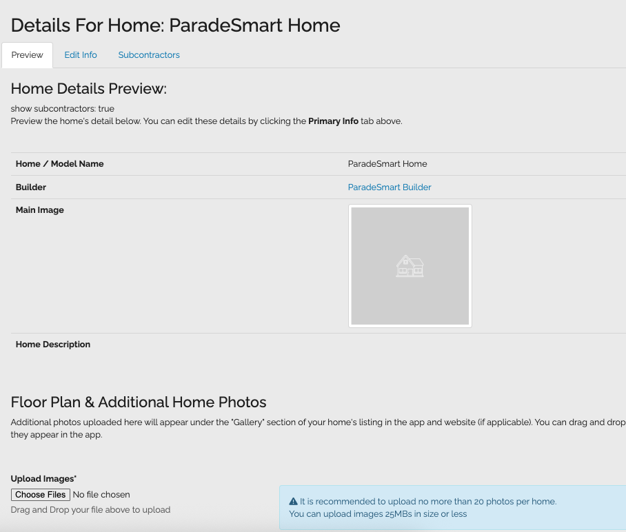 Preview of the Home once it has been created