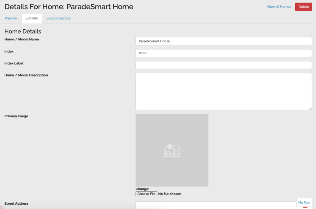 Click the "Edit Info" tab at the top to begin editing the home information traits