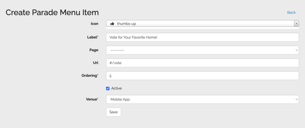 Adding voting menu item to Parade of Homes app