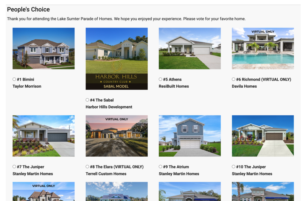 People's Choice voting page on Parade of Homes website