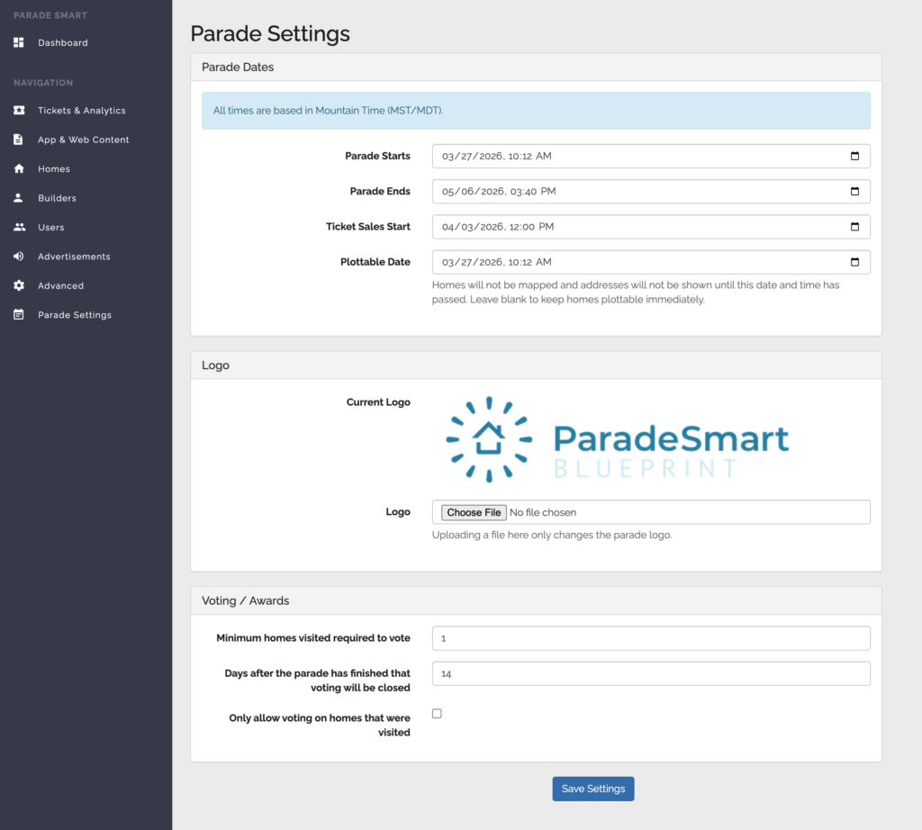 Parade Settings any user can adjust